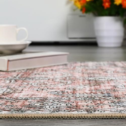 Miniatura 6 de COZYLOOM Alfombra lavable de 8 x 10 pies, estilo vintage, bohemio, para interiores, suave, plegable, delgada, alfombra oriental con parte trasera