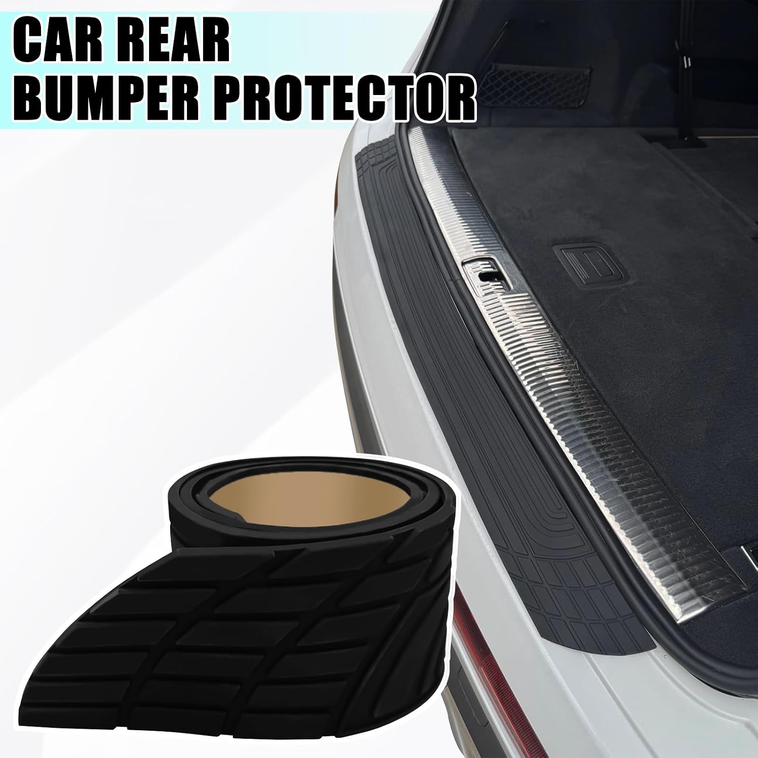 Rear Bumper Protector Anti-Scratch DIY Bumper Guards for Cars, 41.5Inch x 3.4Inch Car SUV Universal Rubber Non-Slip Collosion Car Bumper Protector Trunk Door Entry Guard Exterior Accessory