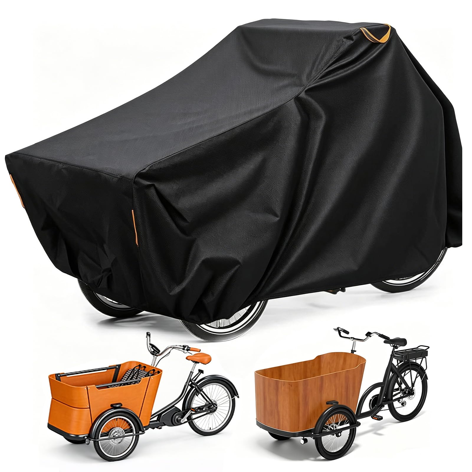 Pokrowiec na rower towarowy, tkanina Oxford 420D, ochrona przed deszczem do rowerów towarowych, 220 x 100 x 110 cm, wodoszczelna, z odblaskowymi paskami, odporna na deszcz, śnieg, rozerwanie