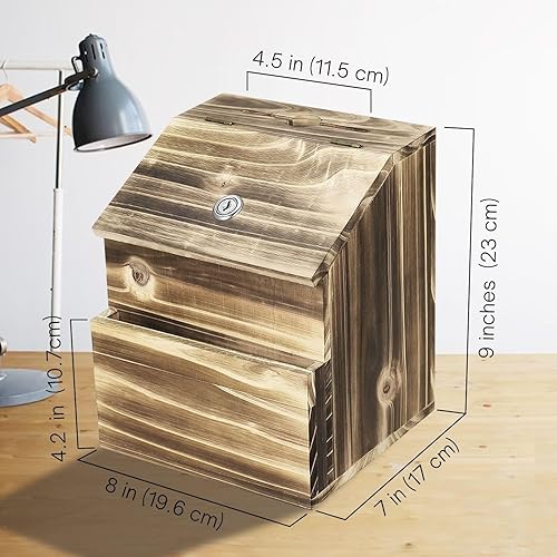 Miniatura 5 de Flexzion Caja de sugerencias de madera con cerradura de llave, montada en la pared o de pie con cerradura de boleta de oración con cerradura