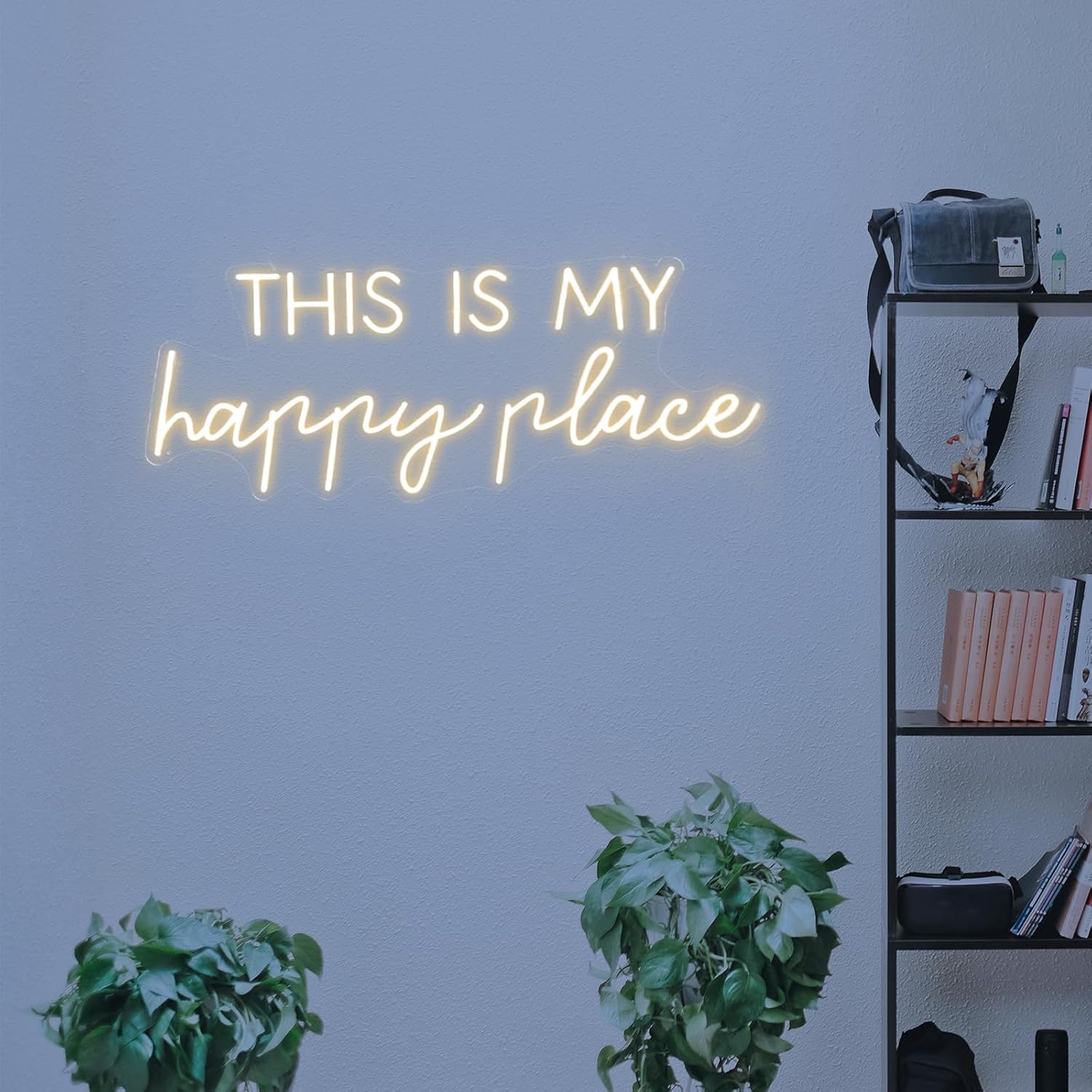 This is My Happy Place Neon Sign 30 inches Large Dimmable Led Lights Up Wall Art Decor Neon Signs for Bedroom,Wedding, Office, Party Decorations