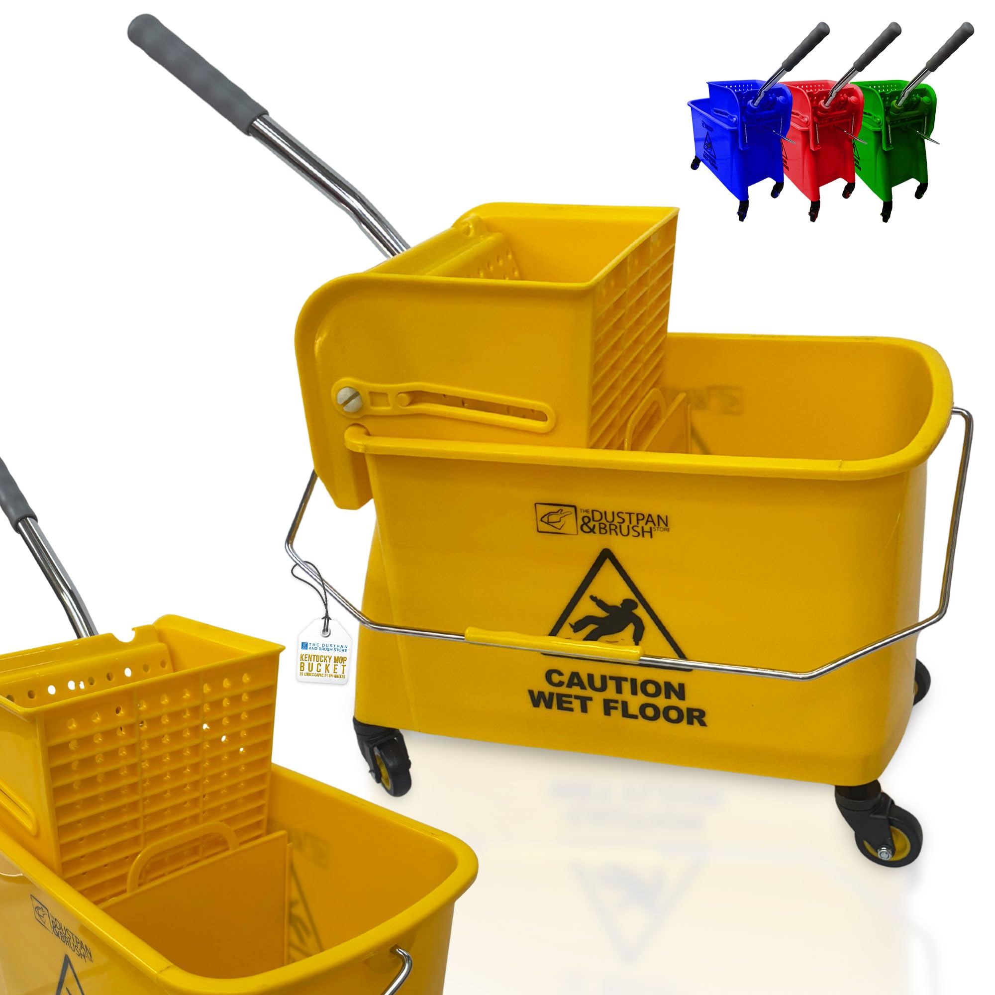 Tdbs The Dustpan And Brush Store Yellow Kentucky Floor Mop Bucket On Wheels - Large Capacity Commercial Industrial Floor Mop Bucket With Wringer And Carry Handle - Ideal For Warehouse, Hotel, Office, School Use