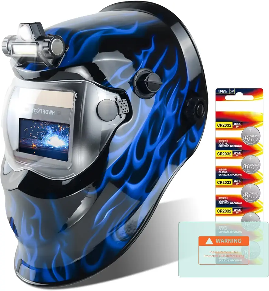TRQWH Capacete de soldagem de escurecimento automático com capô de solda de cor verdadeira movido a energia solar 2 sensor de arco máscara de soldagem 9-13 com modo de moagem extra capacete de solda