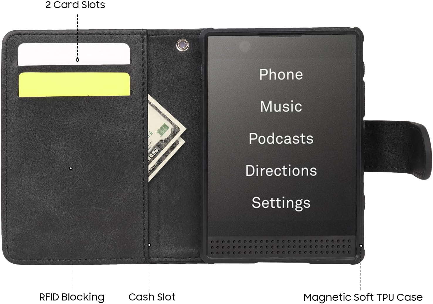 Case and Wallet Combo for Light Phone III, Nakedcellphone Rugged Cover (Compatible with MagSafe) and Bifold Credit Card Holder - Matte Black