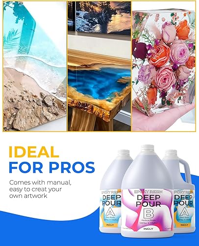 Miniatura 8 de INCLY Deep Pour - Kit de resina epoxi de 3 galones, resina de vertido profundo de 2 a 4 pulgadas, alto brillo y sin burbujas, para mesa de río de