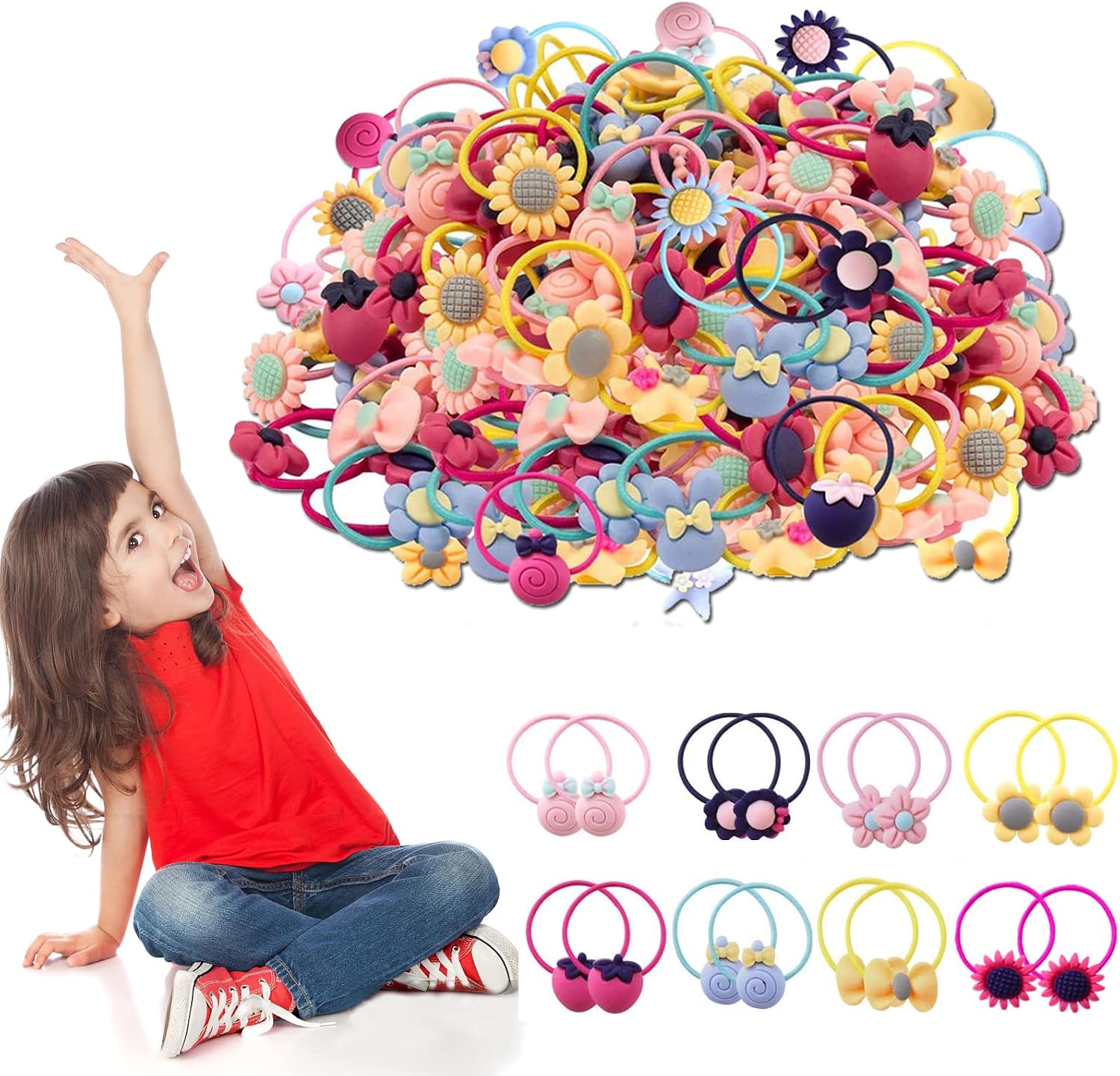 MUFEKUM 130 Pcs Candy Color Elastics Hair Ties Soft Rubber Bands Ponytail Holder Children's Hair Accessories