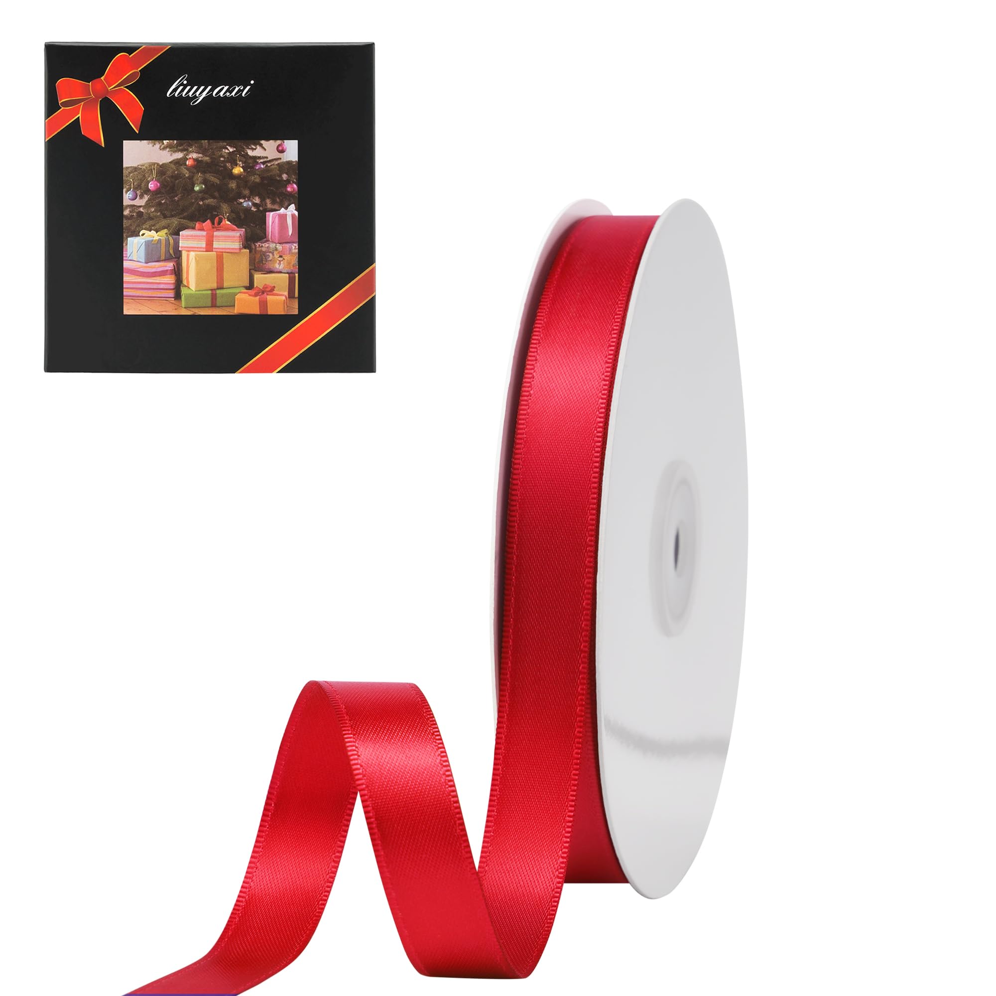 Red Double Face Satin Ribbon 5/8" X 50 Yards, Fabric Ribbon Use for Gift Wrapping, Bows Bouquet,Christmas Gift Wrapping,Floral Arrangement