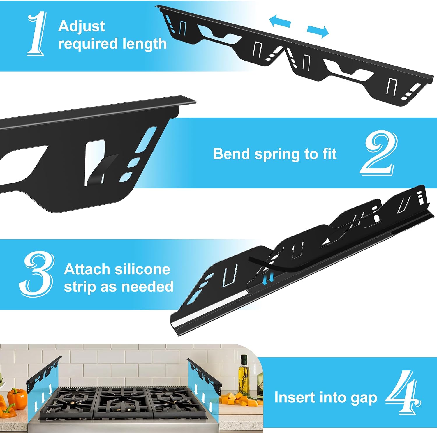 Stainless Steel Stove Gap Covers, 2 Pack Stove Gap Filler, Range Trim Kit, Stove Guards for Oven Counter Side Gap Kitchen, Retractable Length 13.8" to 27.5" - Black-L