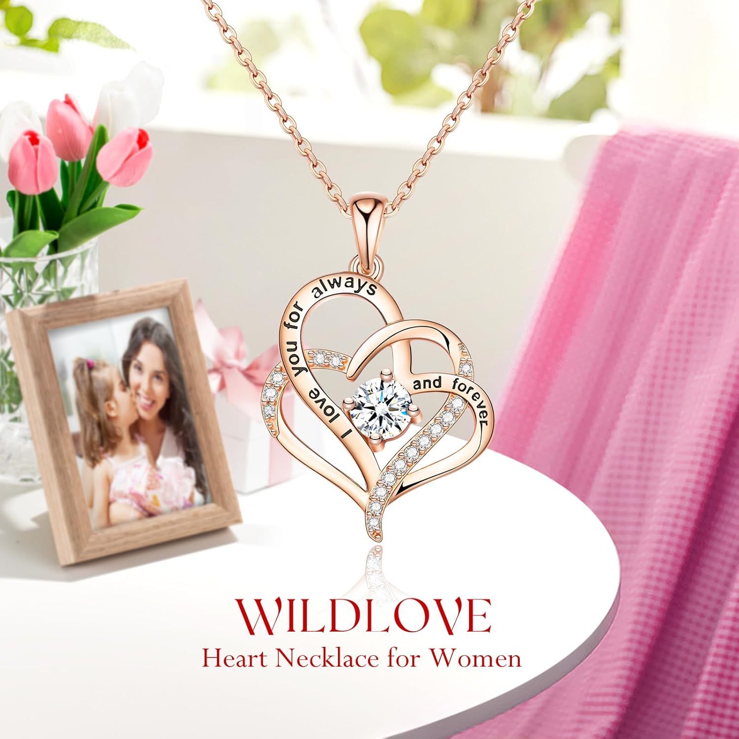 WILDLOVE Forever Real Rose with Heart Necklace, Preserved Flowers Gifts for Mom, Wife and Girlfriend on Christmas, Mother's Day, Birthday for Women - Image 3