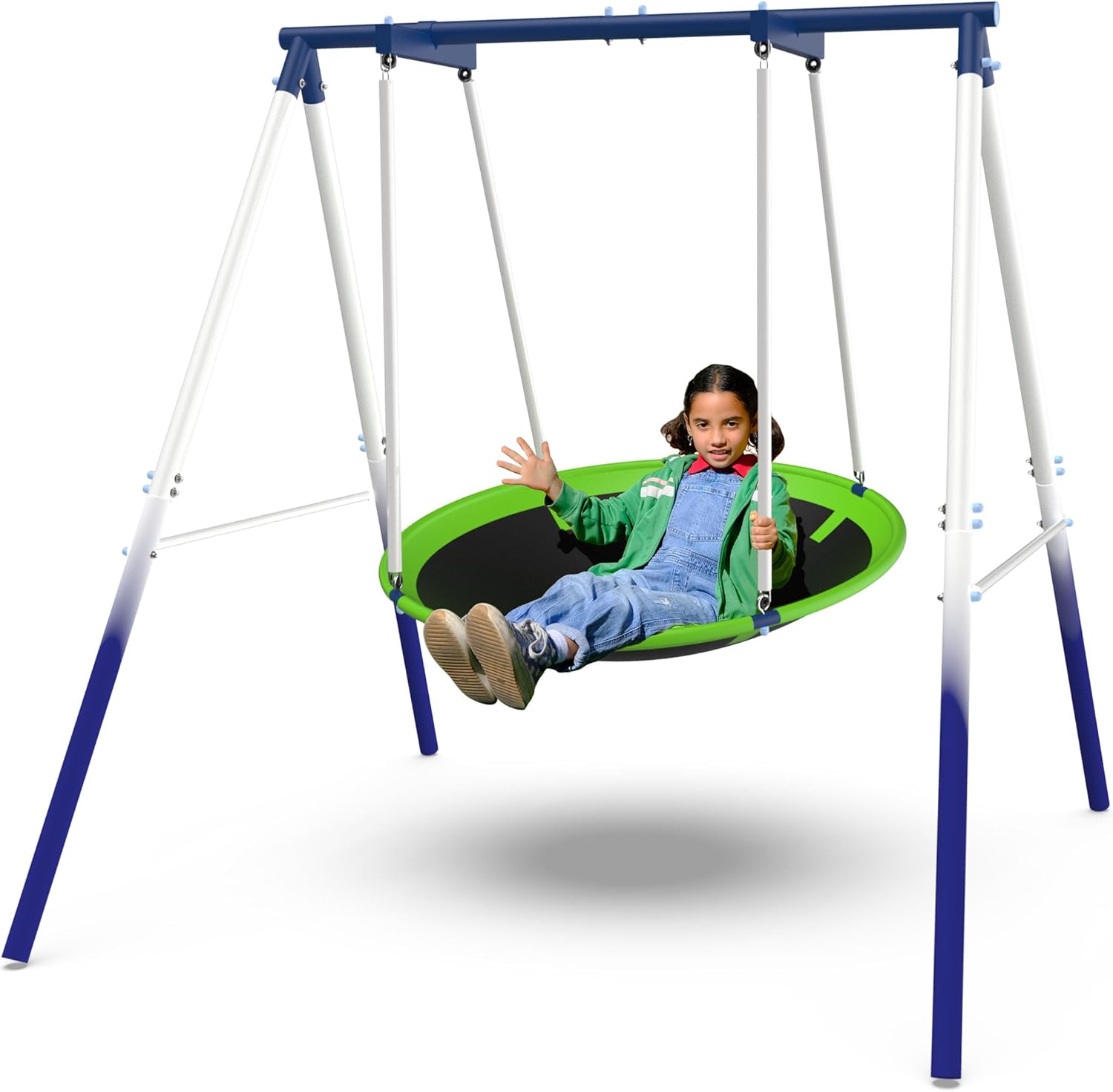 Sportspower Deluxe 45" Kids Outdoor Flying Saucer Swing with Heavy Duty Powder-Coated Steel Frame, Weather-Resistant, Stable 4-Point Chains, Safe PVC Covers