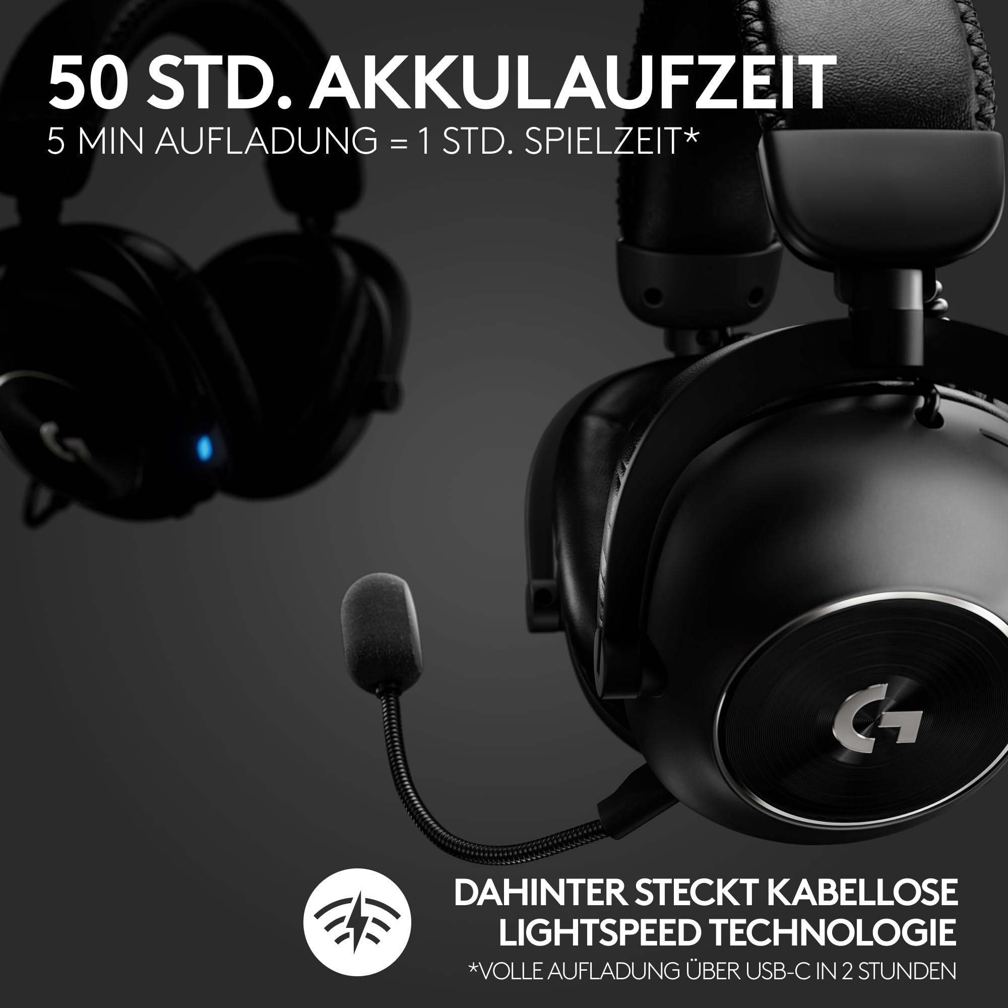 Logitech G PRO X 2 Lightspeed Wireless Gaming Headset, abnehmbares Boom-Mic, 50-mm-Graphen-Treiber, DTS:X 2.0–7.1 Surround, Bluetooth/USB/3,5 mm Aux, PC, PS5, PS4, Nintendo Switch - Schwarz