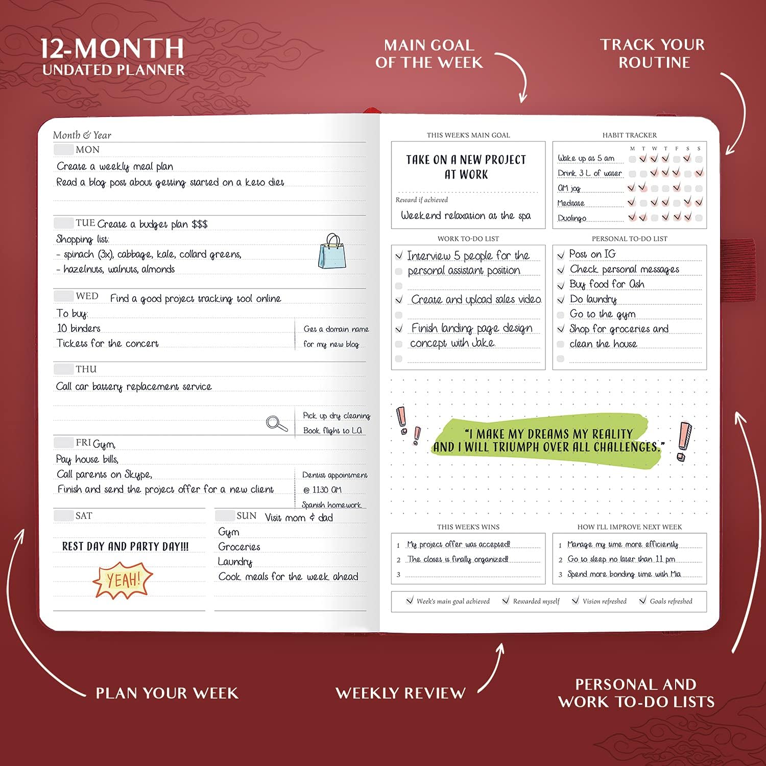 Legend Planner - Weekly & Monthly Life Planner to Hit Your Goals & Live Happier. Organizer Notebook & Productivity Journal. A5 (Red) - Image 4
