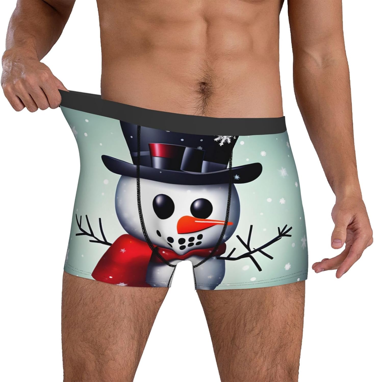 Christmas Snowman Print Men'S Boxer Briefs Soft Breathable Polyester Fabric With Comfortable