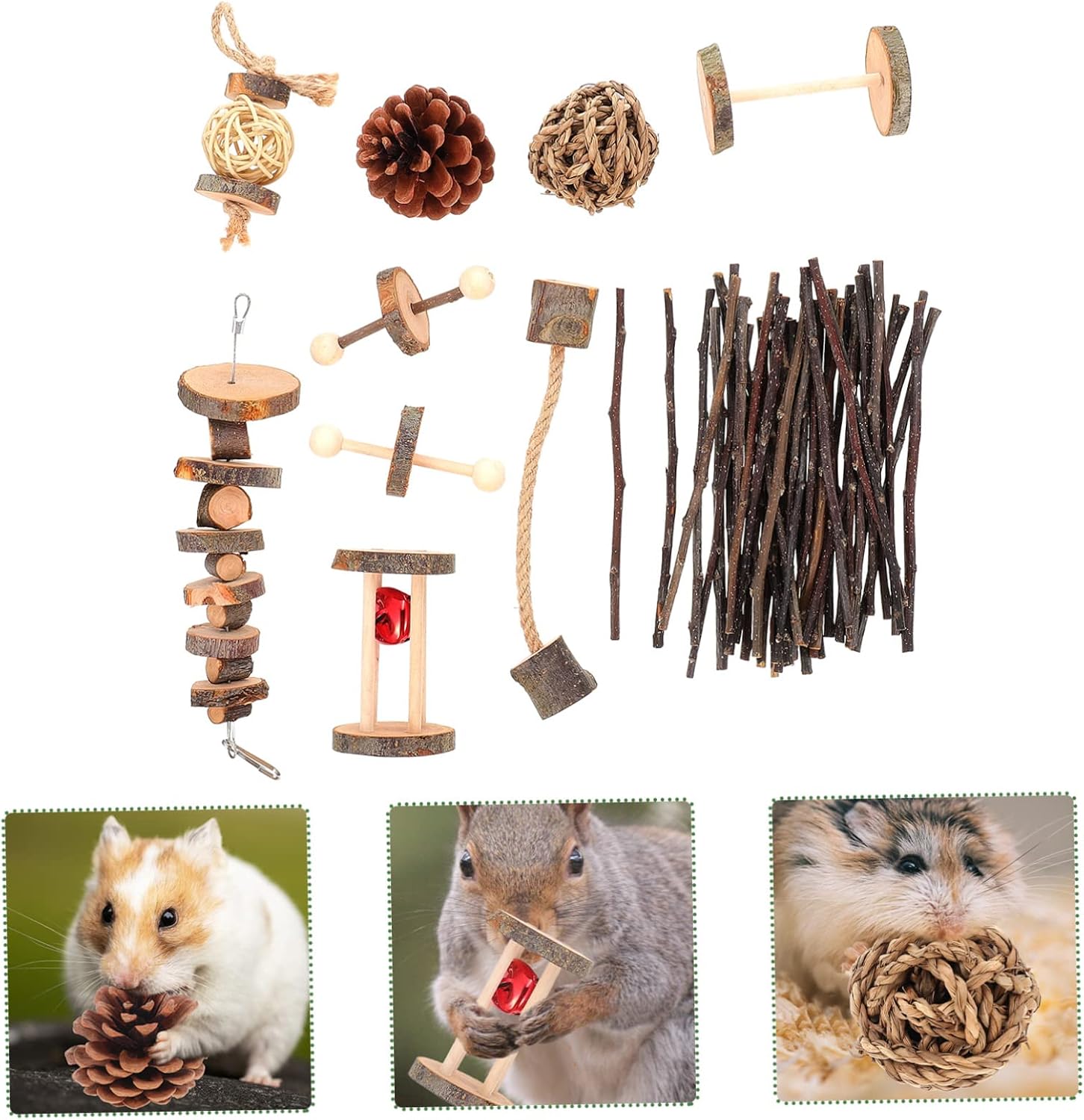 HANABASS 1set Small Pet Chew Toys for Hamsters Chinchillas and Other Animals Organic Molar Playthings for Teeth Grinding and Entertainment