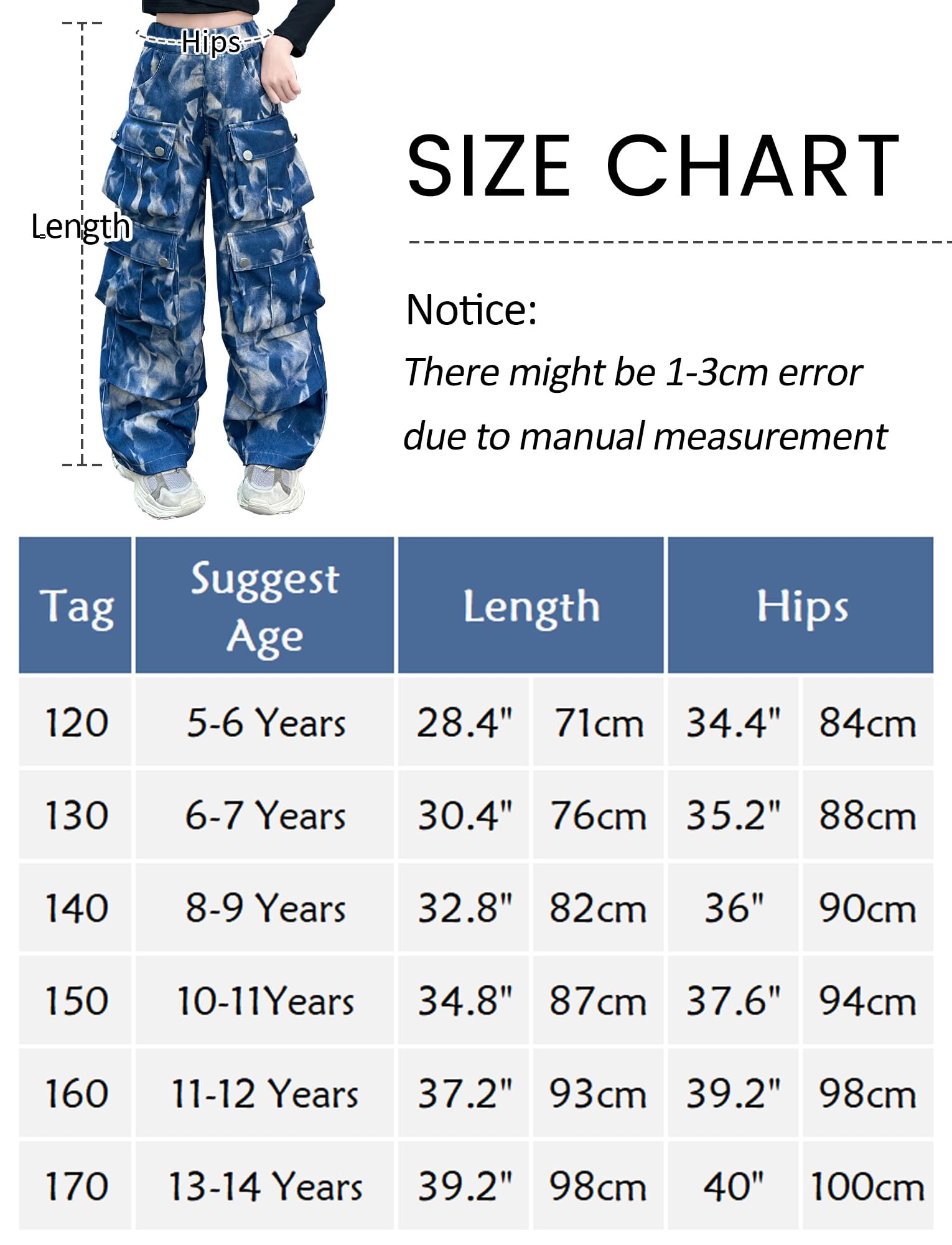 SEAUR Y2K Hip Hop Streetwear - Pantalones vaqueros para niña, pantalones vaqueros holgados, con cintura elástica, 120 – 170 = (EU 110-164)
