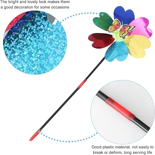 Miniatura 5 de DOITOOL Molinillos de viento de girasol con estacas de metal para decoración de patio, molino de viento de mariposa de lentejuelas