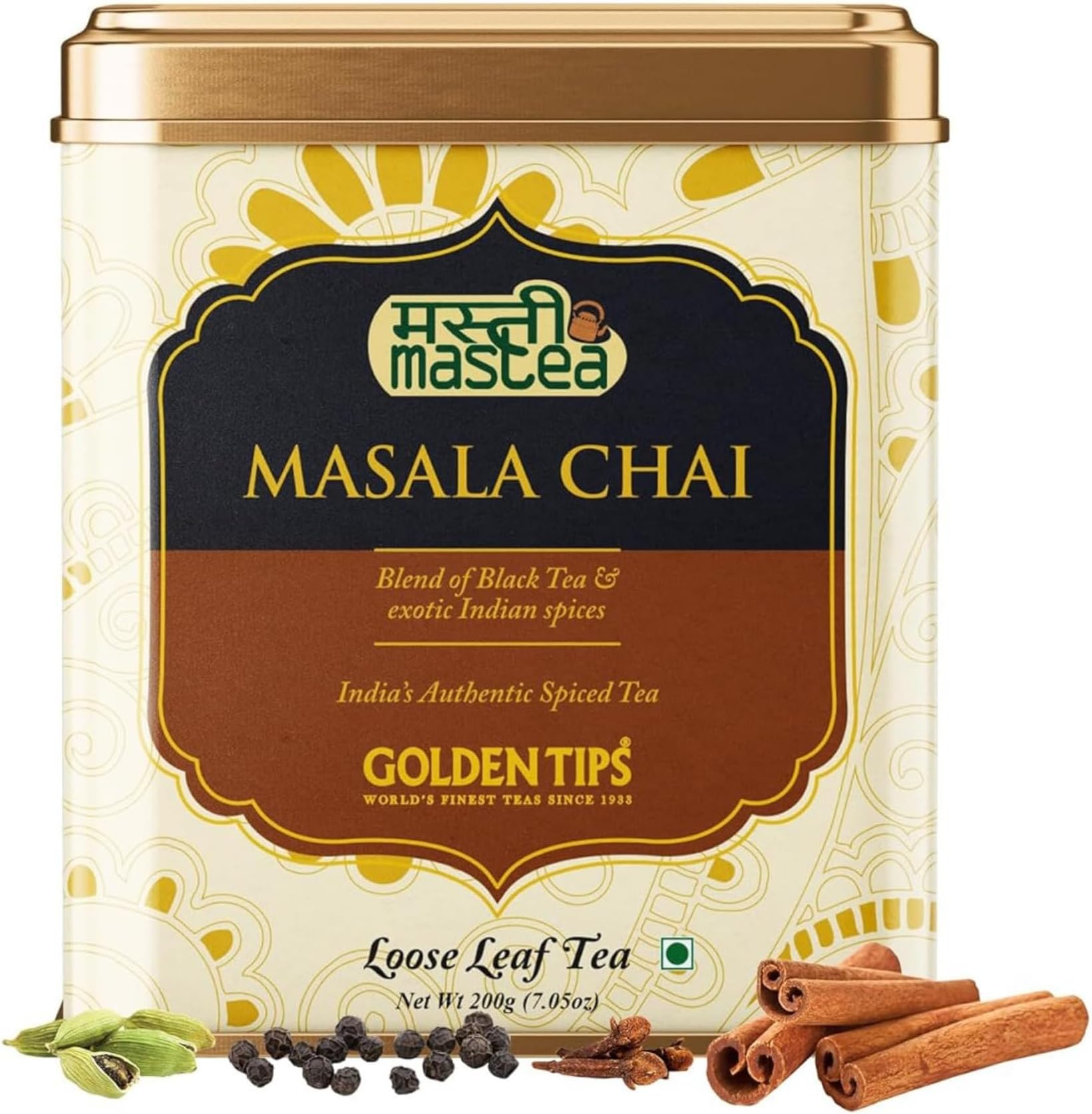Golden Tips Masala Chai, Classic Indian Spiced Tea with Natural Black Tea, Ginger, Cardamom, Cloves & Cinnamon, Rich, Bold & Aromatic (200 Gram, 100 cups)