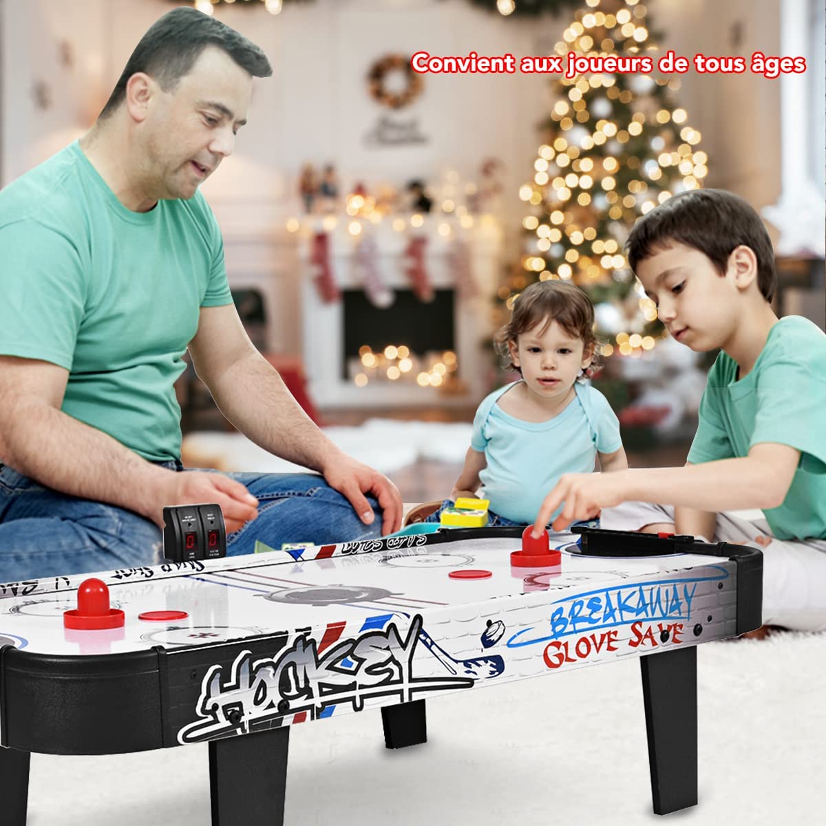 GOPLUS Table de Hockey sur Air avec Compteur de Points Electronique LED, 2 Palets, 2 Poussoirs, 2 Cages de But, pour Loisirs et Divertissement, 42 Pouces