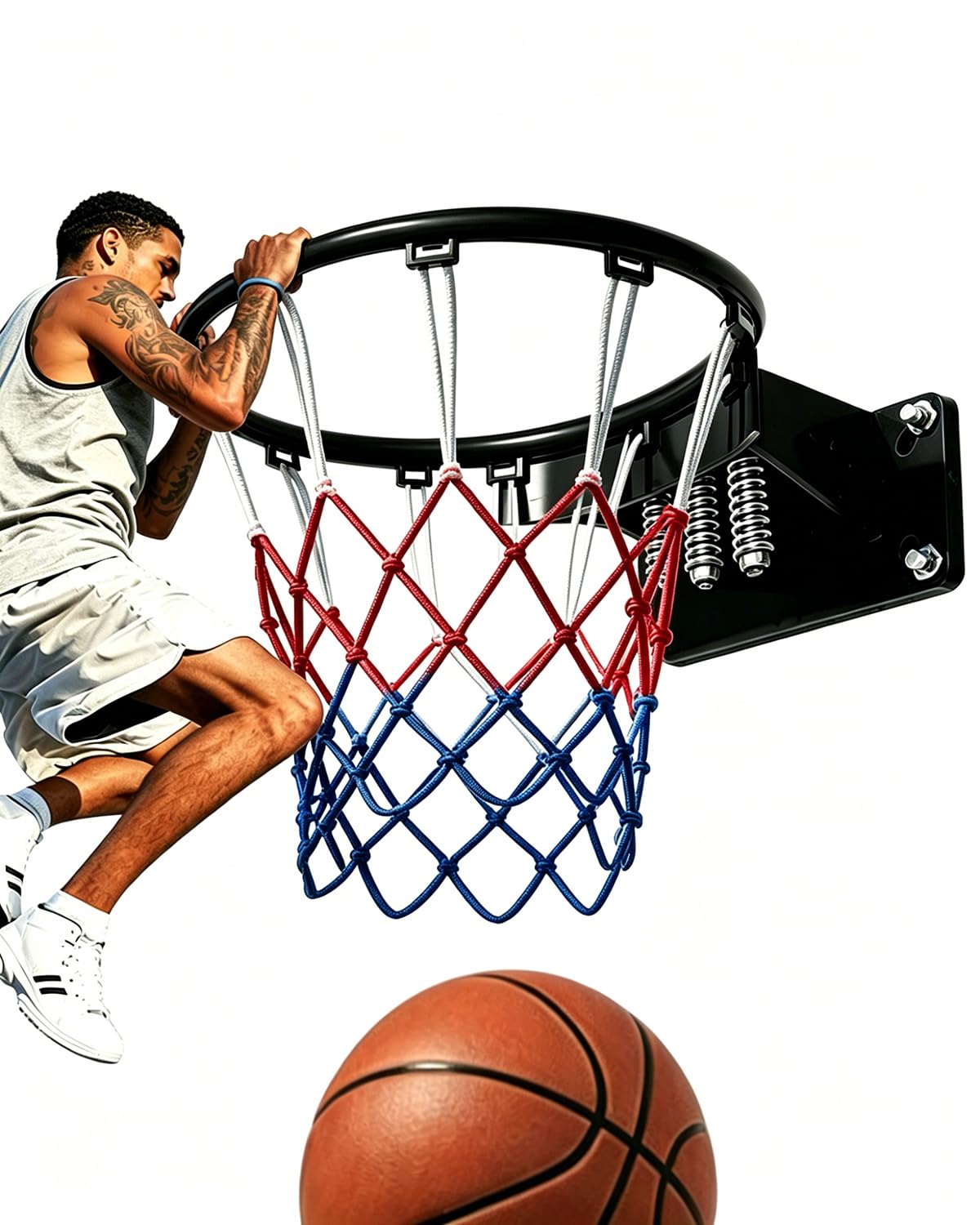 Canestro da basket professionale resistente con bordo da 45,7 cm, regolabile, 3 molle, regolabile, solido acciaio rinforzato ad alta resistenza, per interni ed esterni, garage, palestra