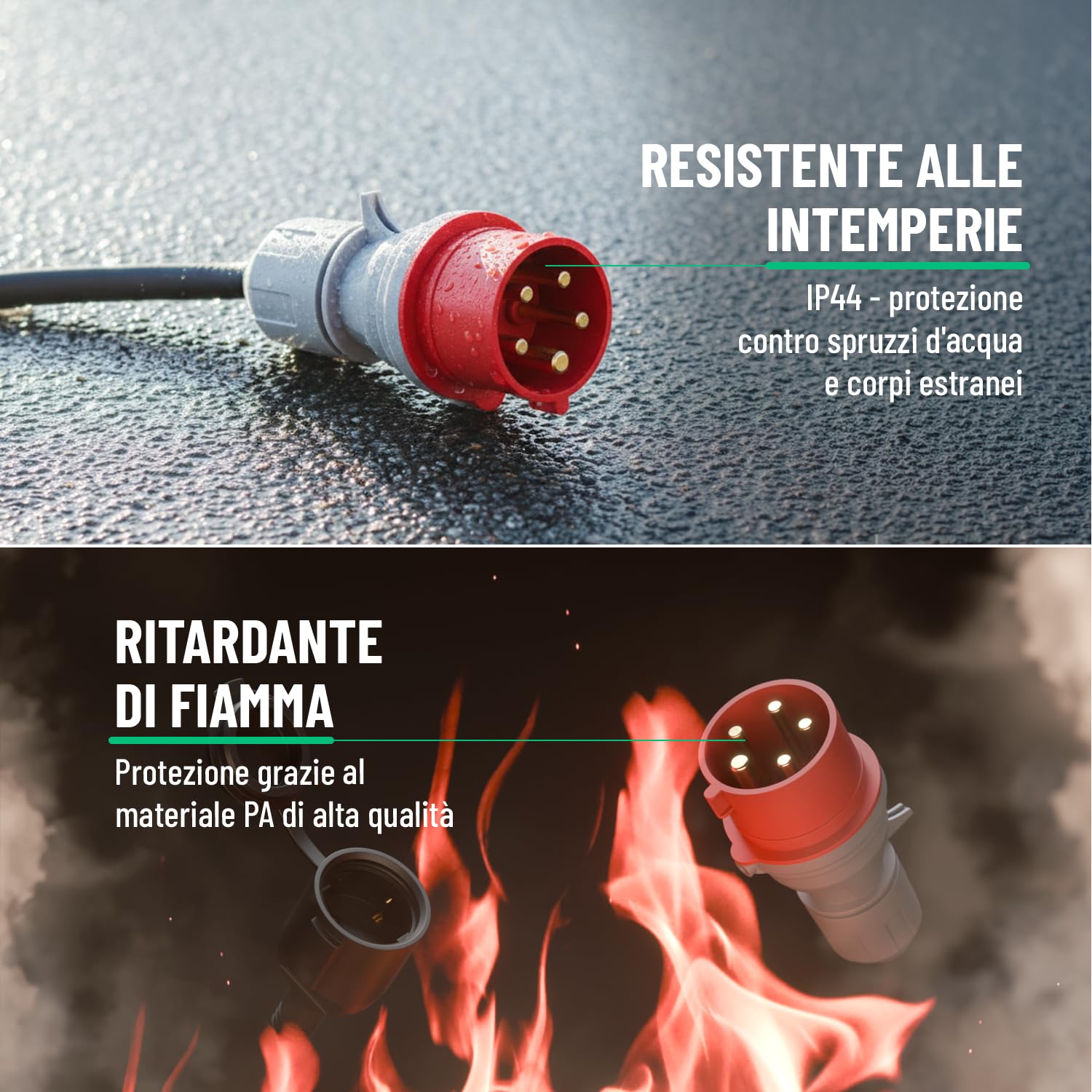 greate Adattatore CEE 16A a presa Schuko - da 400V a 230V 16A con cavo 50 cm e IP44 - spina CEE a presa Schuko 230V