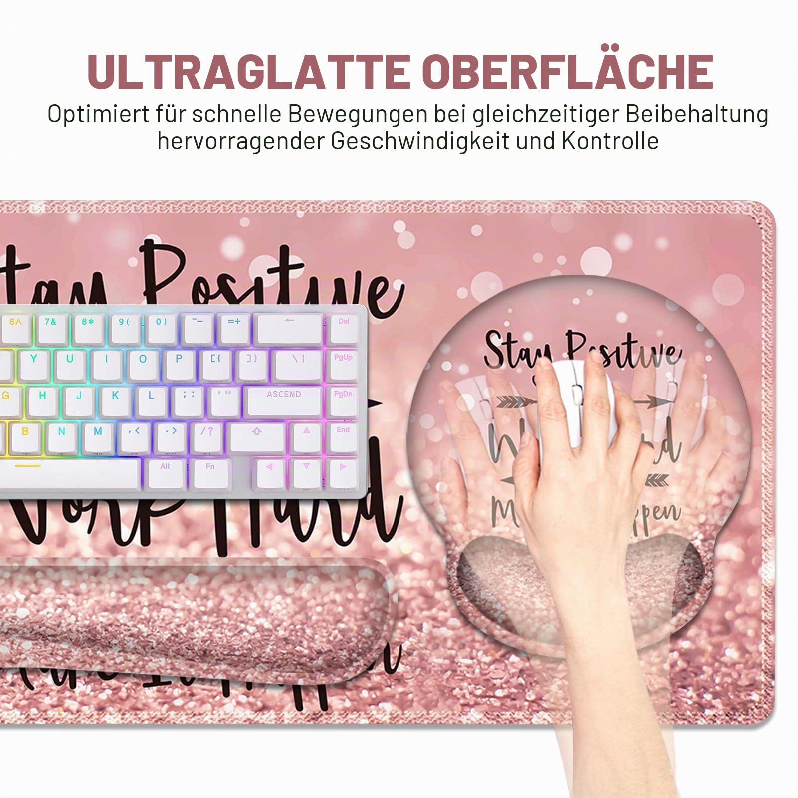 ToLuLu Tischmatte, XXL großes Mauspad Handgelenkstützen-Set, 4 in1 Gaming-Mauspad Tischpad + ergonomisches Mauspad mit Handgelenkauflage + Tastatur Handgelenkstütze + Untersetzer für Frauen Home