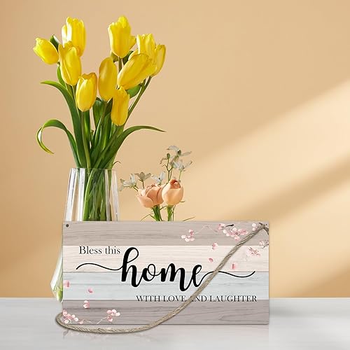 Miniatura 3 de Christian Décor - Letrero de madera para colgar en la pared, Bless This Home with Love and Laughter, decoración del hogar, puerta (1 pieza), regalo