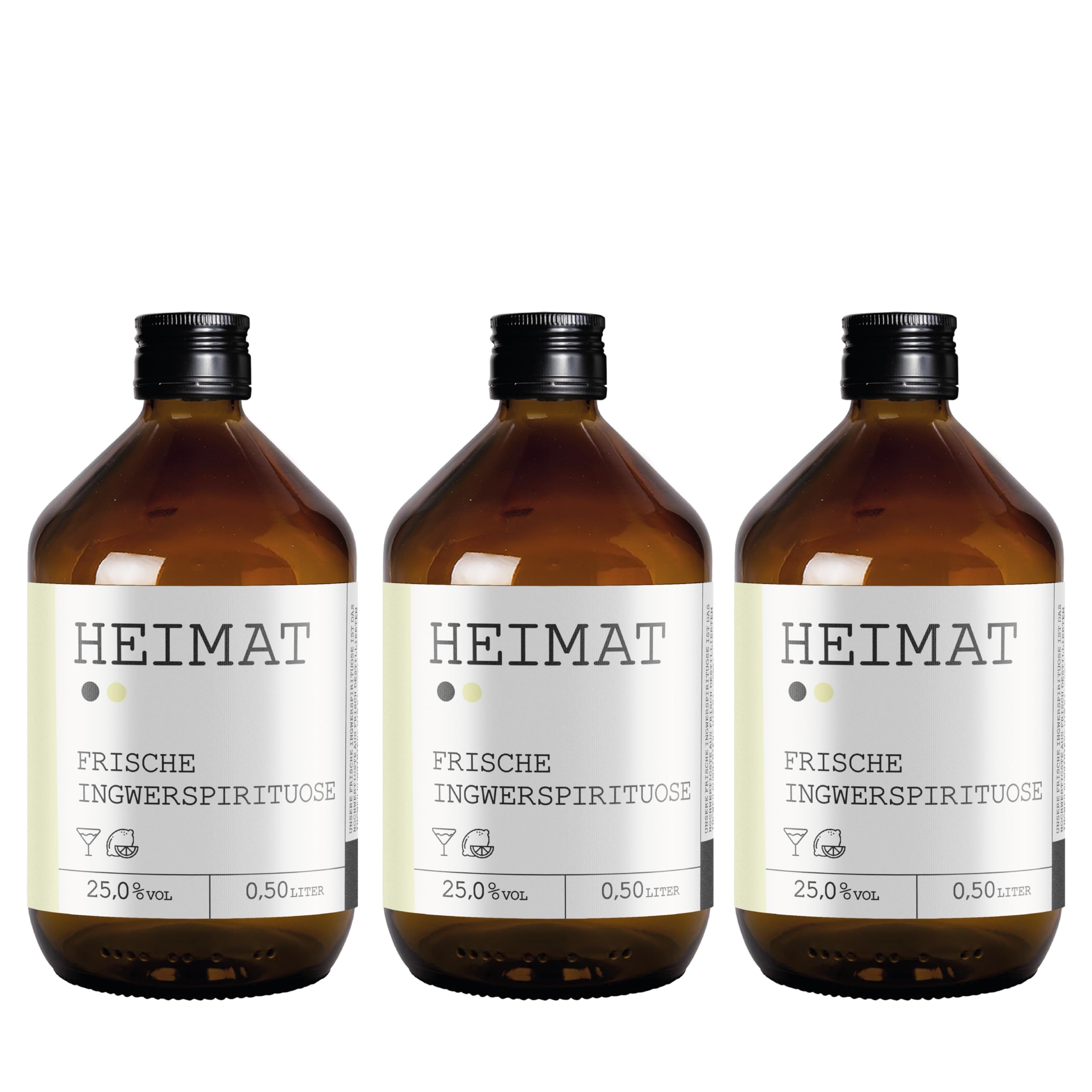HEIMAT Ingwerlikör 25% mild, leichte Schärfe mit Zitrone & Agave – Ingwer Schnaps Spirituose für Shots, Absacker – Heimat Destillers World Spirit Awards 2022 Gewinner (3 x 500ml)