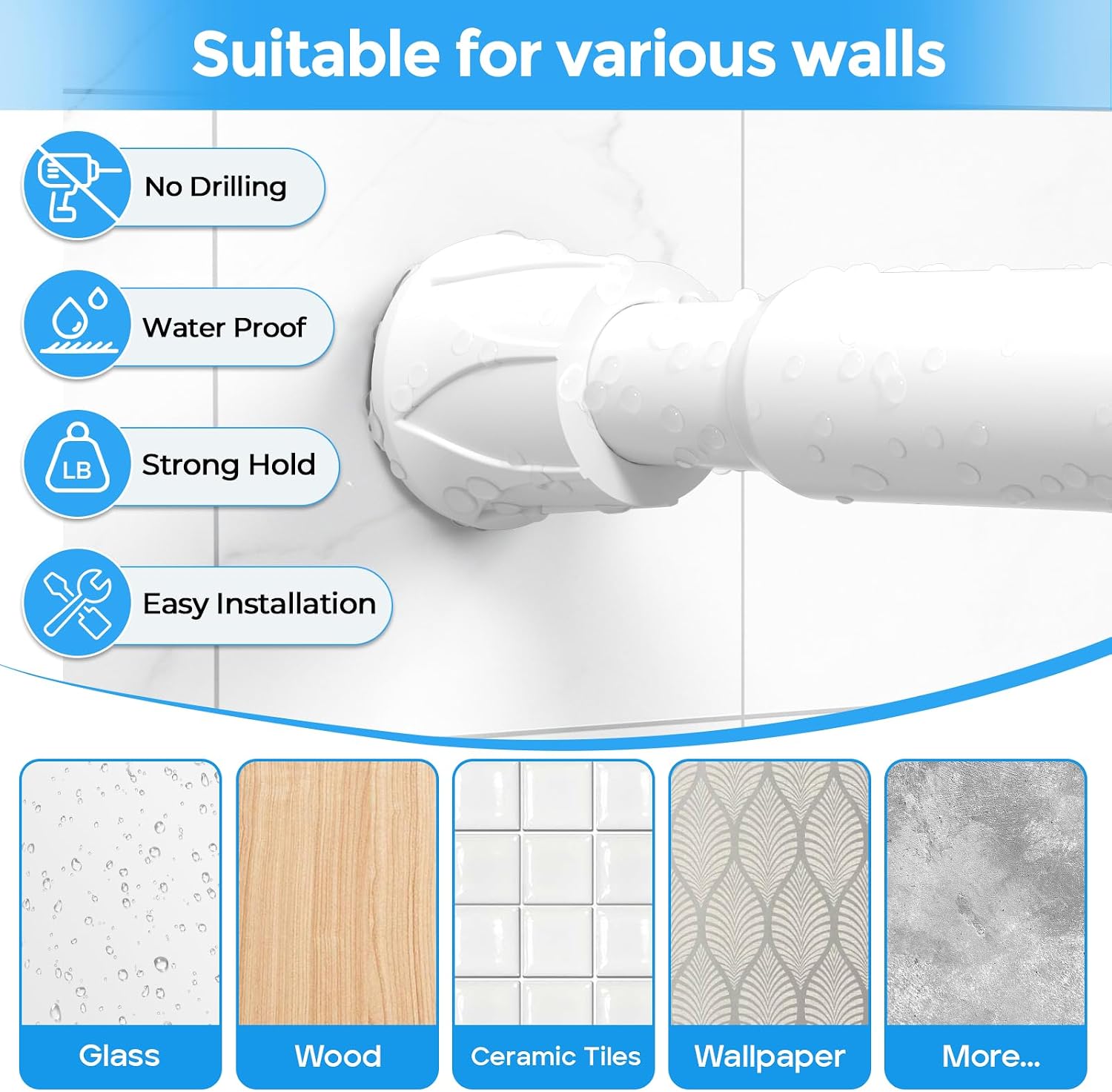 Spring Tension Curtain Rod 28-48'' 4 Pcs Adjustable Rods No Drilling