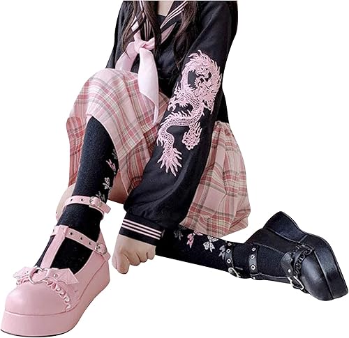 Miniatura 6 de Lindos zapatos Sweet Mary Jane de tacón bajo grueso Lolita Cuñas T-Straps Oxfords gótico Punk Plataforma Zapatos de vestir con punta redonda