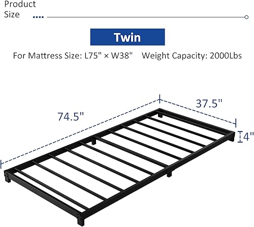 Miniatura 36 de Marco de cama de tamaño matrimonial de 8 pulgadas, marco de cama de plataforma de metal resistente, no necesita somier, sin ruido, fácil montaje,