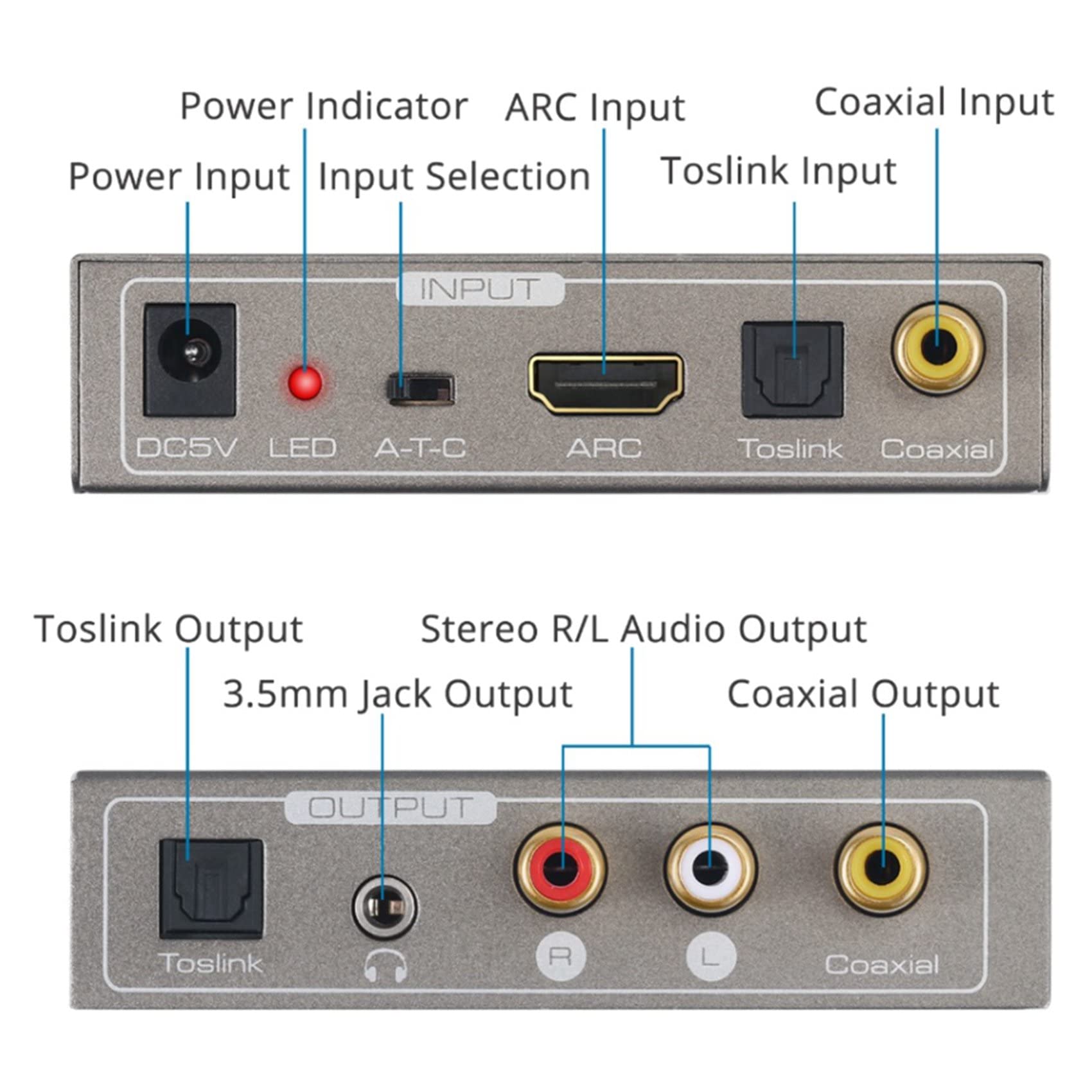 2X Convertisseur Audio 192Khz DAC Toslink Optique Coaxial Compatible Arc vers Coaxial Toslink L/R Adaptateur 3.5mm