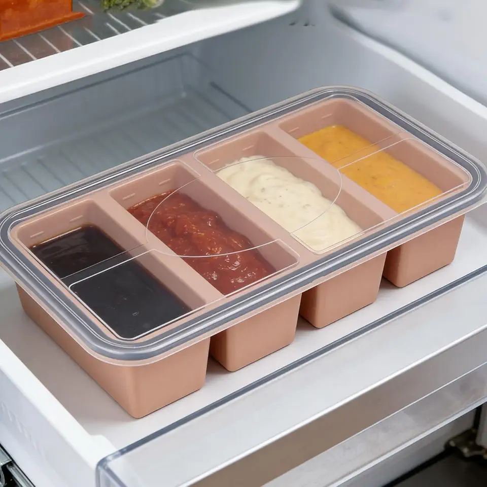 Moldes de silicone para freezer com tampas – cubos de sopa para congelar lasanha, sobras, sopas, molhos, caçarolas, refeições de preparação de refeições e muito mais (vermelho, 4 compartimentos, 29,5