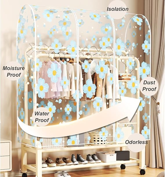 Clothes Rack Cover with Zipper, Floor-Standing Hanger Garment Rack Cover, Household Hanging Transparent, Garment Bag Fully Enclosed(Blue,200x50x150cm/79x20x59in)