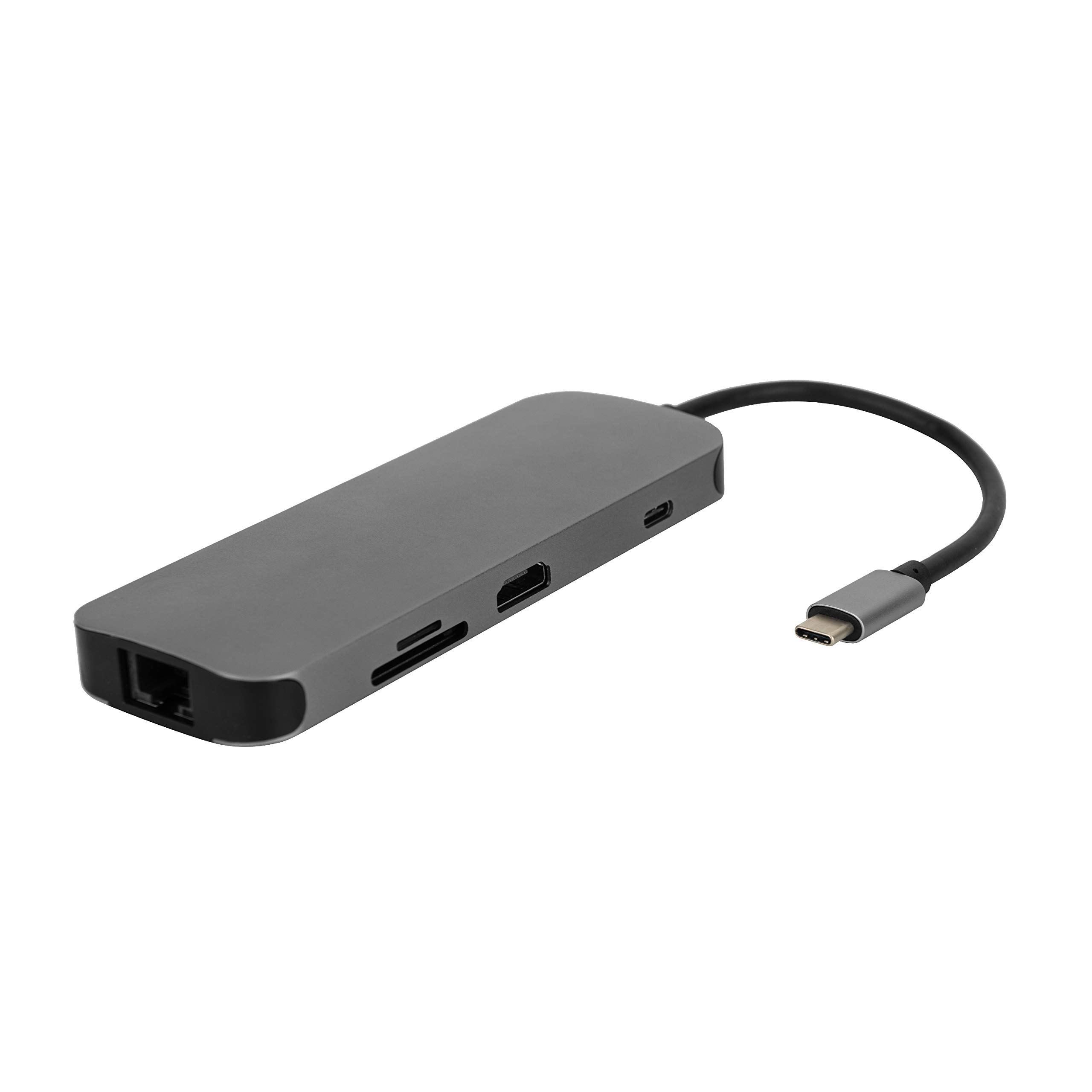 Dcu tecnologic Adattatore usb c a hdmi hub, jack audio da 3,5 mm, 3* usb 3.0 super speed 5 gbps, rj45 gigabit ethernet, lettore sd e tf, alimentazione usb-c femmina 100w
