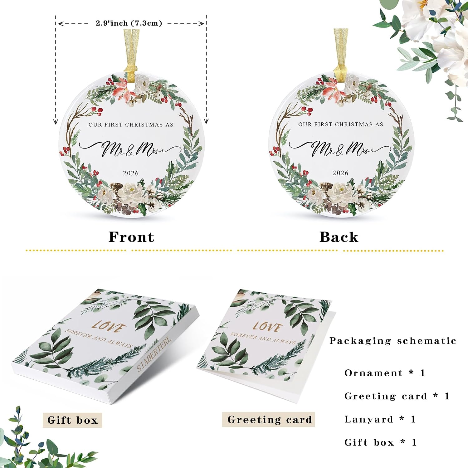 2026 First Christmas Married Ornament,First Year as Mr and Mrs Christmas Hanging Ornament Wedding Decoration for Couple