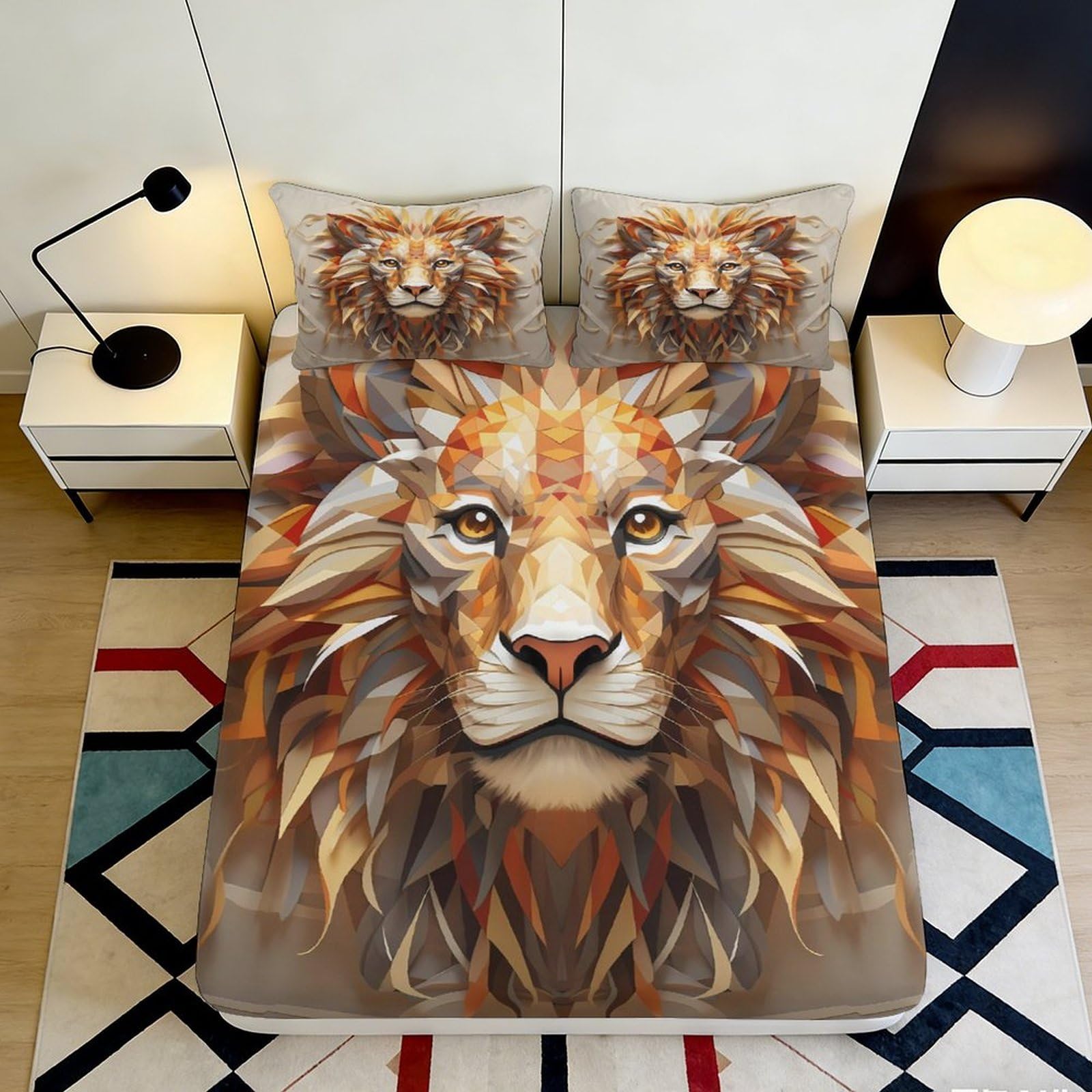 3D Printed Lion Mane Fitted Sheet Microfiber Soft Breathable Abstract Animal Mattress Cover for Bedroom Dorm Decor 180x200x25cm