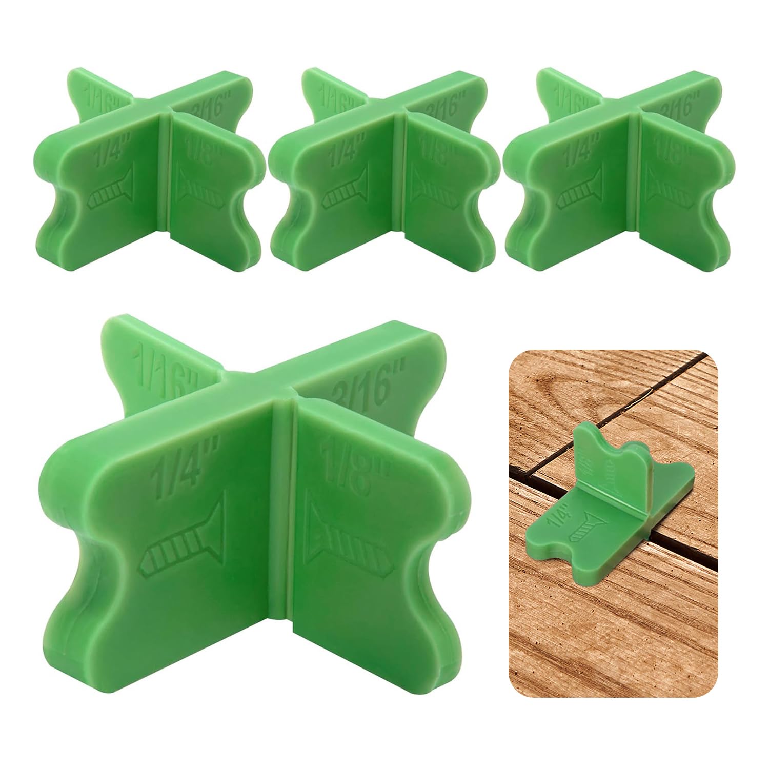 8 Pack Deck Spacer Tool, 4 Thicknesses 1/16", 1/8", 3/16", 1/4", Durable ABS Plastic Deck Board Spacers Jig Spacers Clamp Tool for Pressure Treated
