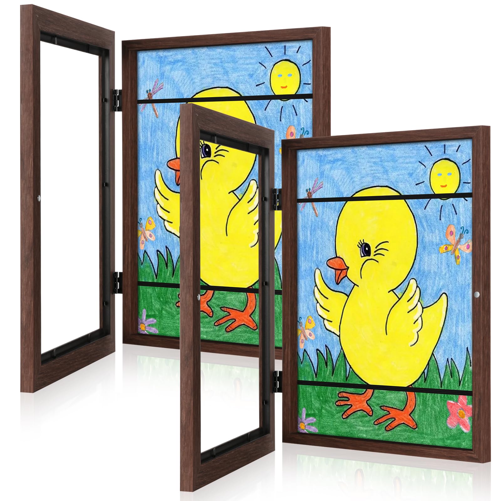 GULETHUN [2-Pack] Kids Art Frames, 8.5x11 Front Opening Kids Artwork Frames Changeable, Brown Artwork Display Storage Frame for Wall, Holds 50 Pcs, for 3D Picture, Crafts, Hanging Art, Portfolio