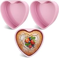 Vista 9 de Nuogo Paquete de 3 moldes de aluminio con forma de corazón de 8 pulgadas, moldes para hornear para el día de San Valentín, cumpleaños, bodas, latas