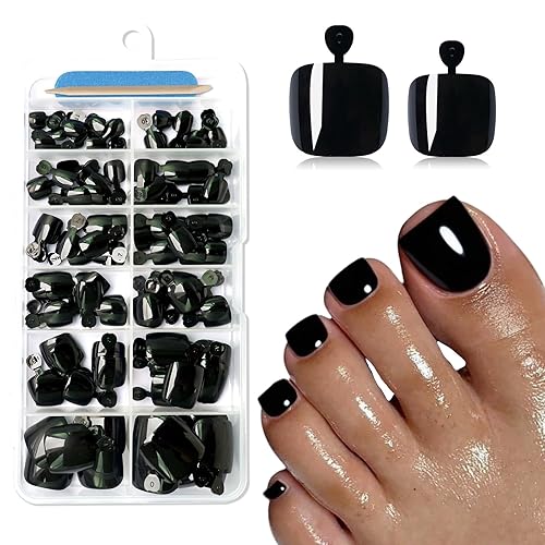 120PC Black Press on Toenails for Women Fake Toe nail