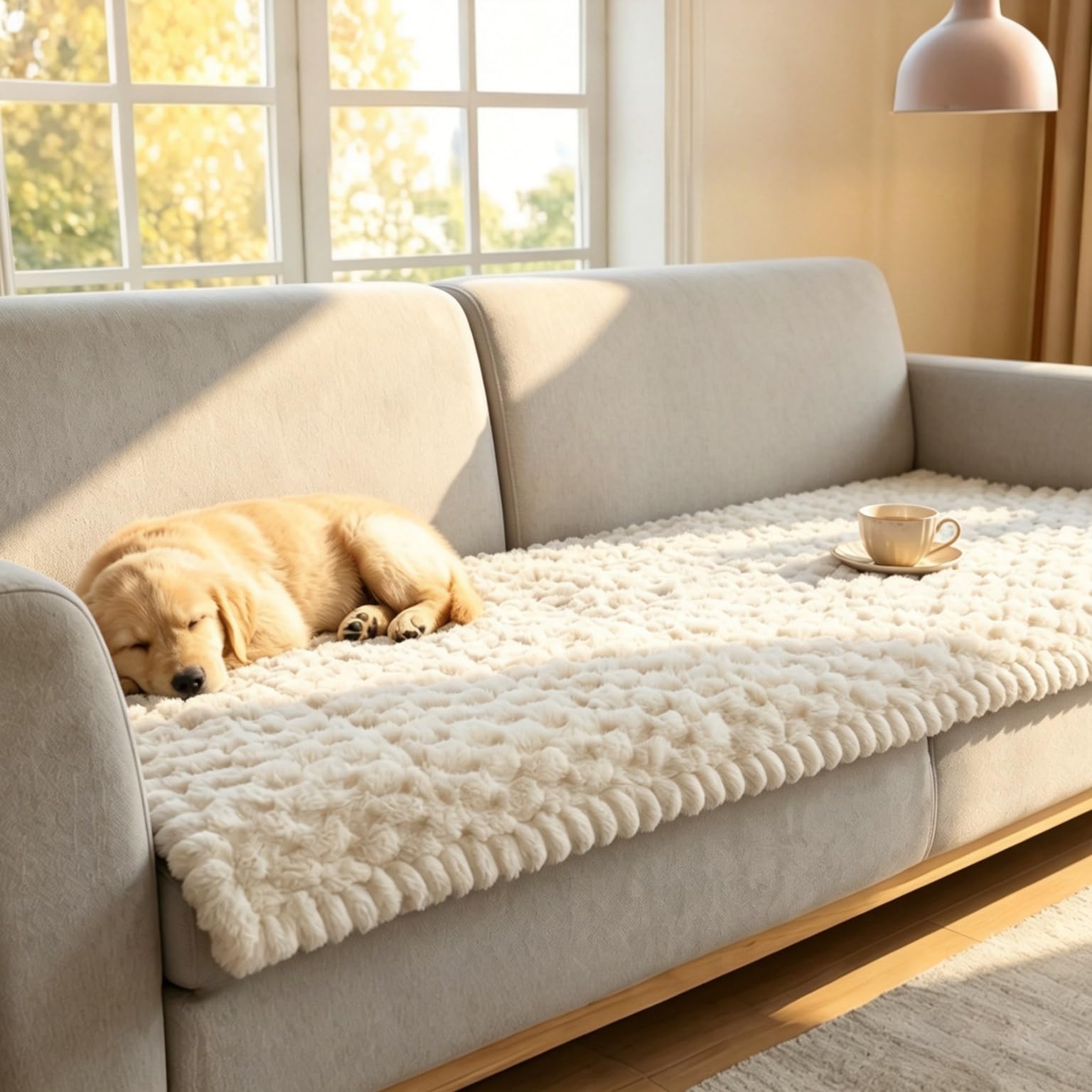 Wdmiya Plush Sofa Cover for 2 3 4 Seater, Sofa Throw 3cm Thick Sofa Topper