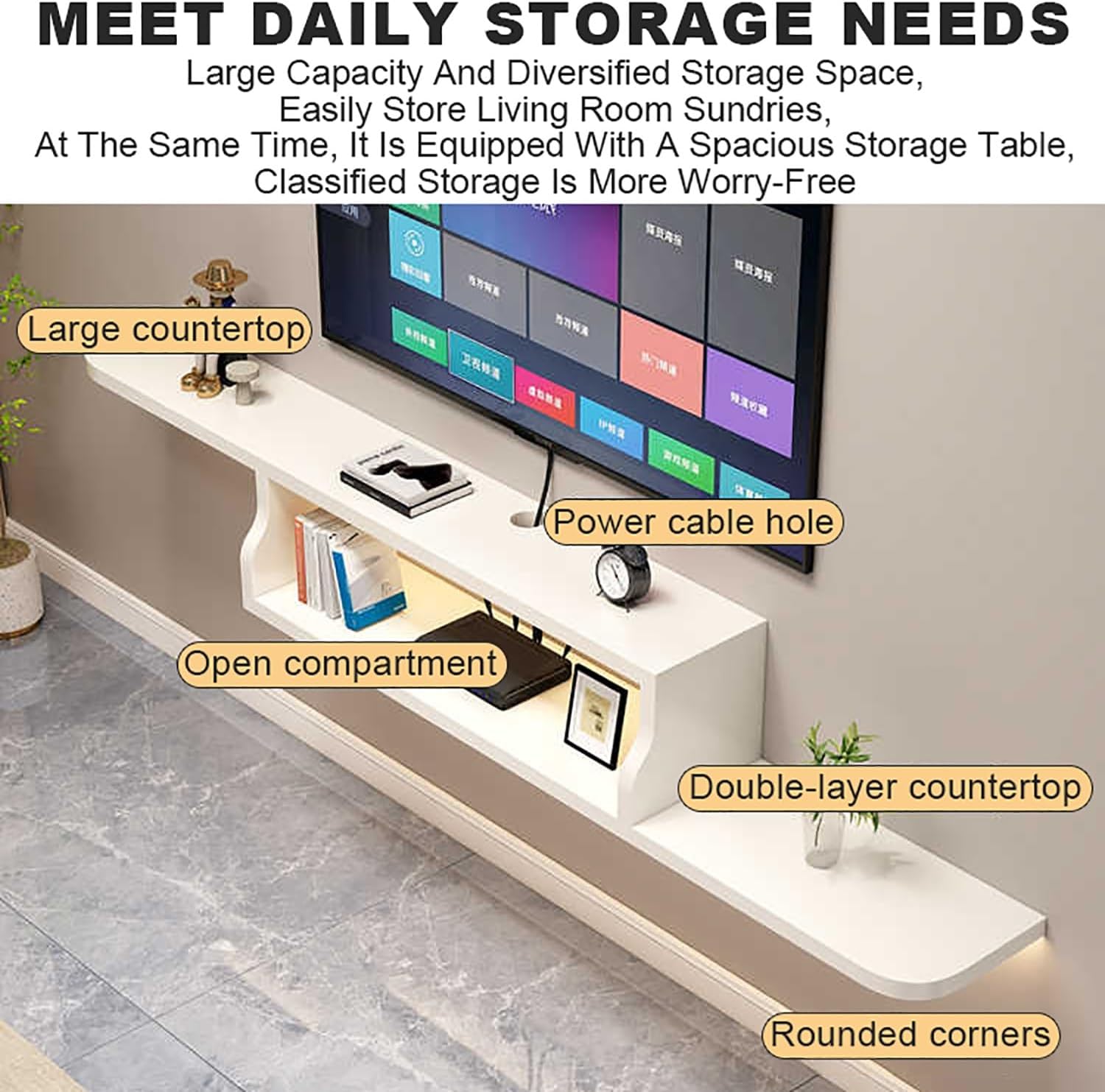 Floating TV Stand,Media Console with Storage Shelf,Wall Mounted TV Cabinet,Television Stands,Wall Mounted Shelf with Storage,for Home and Office Living Room Bedroom.
