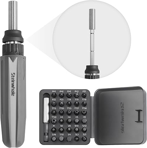 Juego de destornilladores de trinquete 32 en 1 con varilla de extensión de empuje, trinquete de engranaje de 48 dientes, mango suave antideslizante,