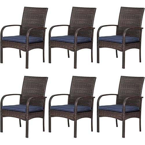 Outdoor Wicker Rattan Chairs Patio Furniture Sets with Cushions, 350lbs Capacity, All-Weather Rattan Sofa Set for Garden, Porch, Backyard, 6PCS, Brown