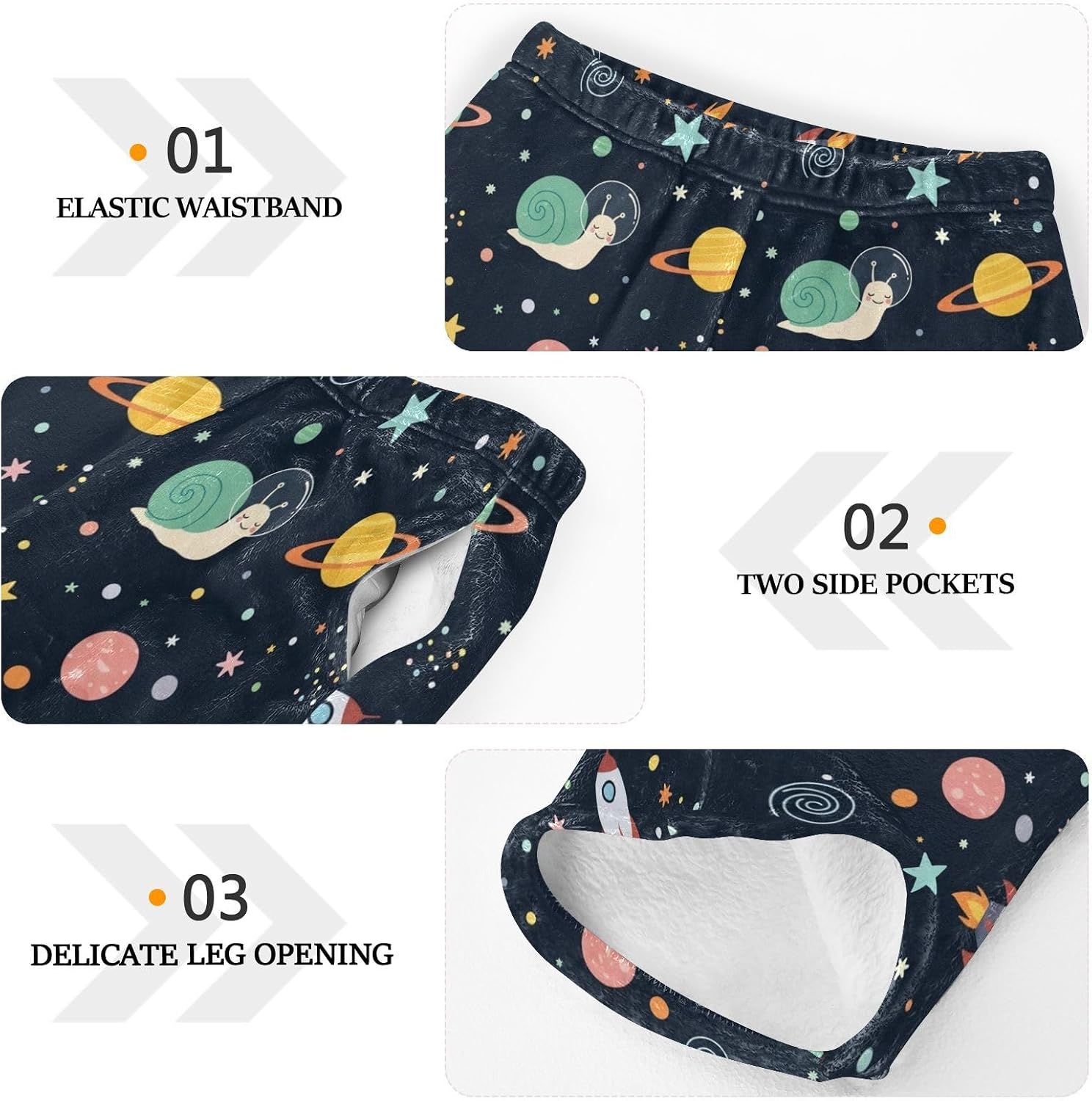 Space Star Black Print Plush Pajama Pants Sleepwear Bottoms Lounge Fleece Pants with Elastic Waist, S-XL