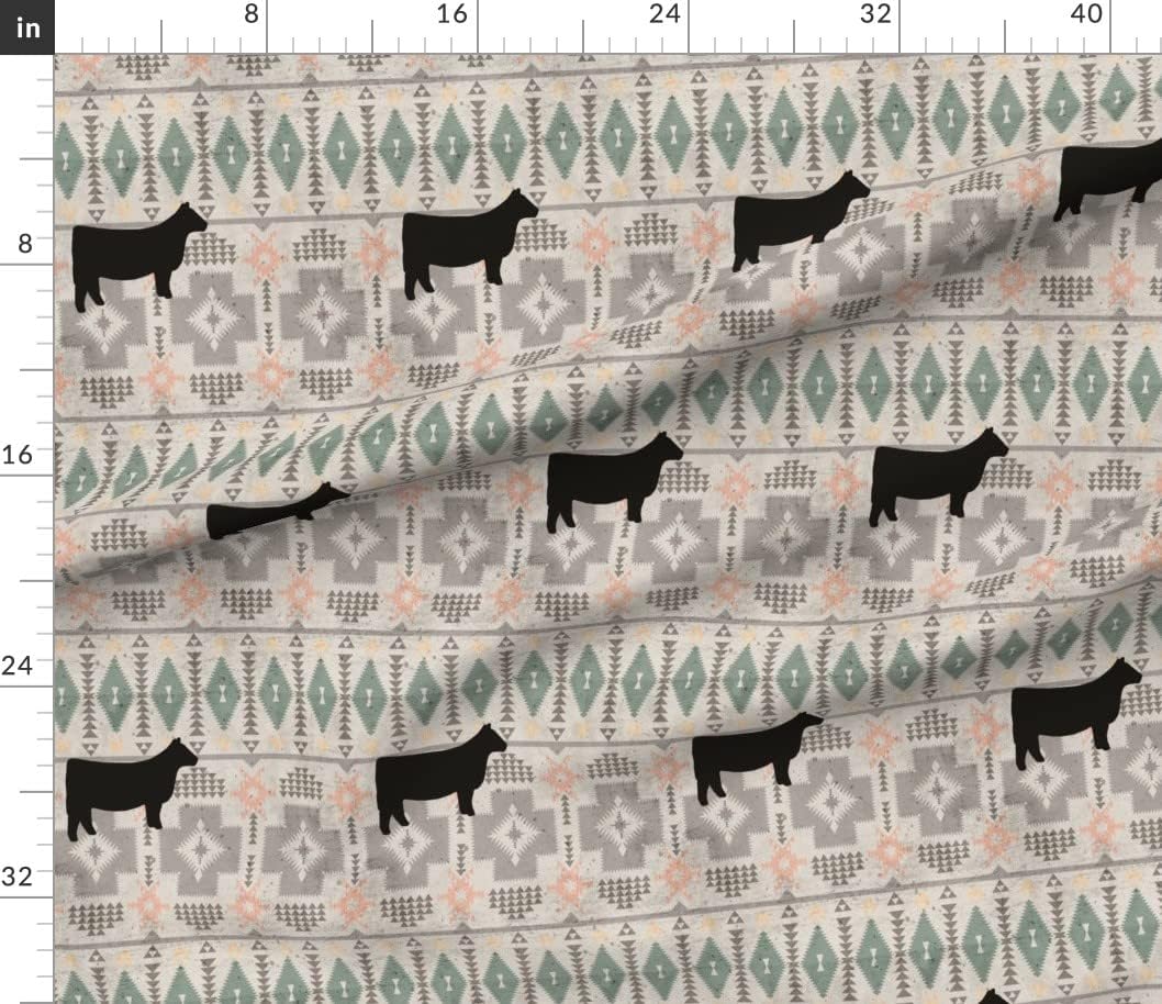 Spoonflower Fabric - Grunge Western Cow Coral Southwest Cattle Printed on Petal Signature Cotton Fabric Fat Quarter - Sewing Quilting Apparel Crafts Decor