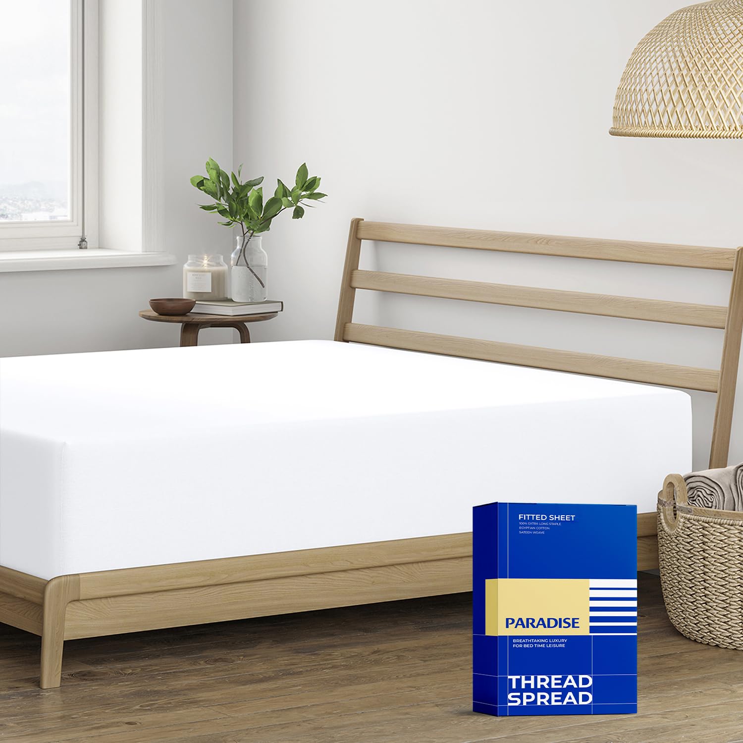 1000 Thread Count 100% Egyptian Cotton Fitted Sheet, White Queen Fitted Sheet, Long - Stap...