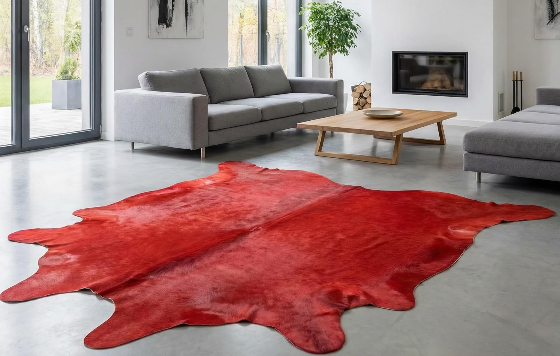 KUHFELL ROT GEFÄRBT ca. 200 x 210 cm Rinder Fell Teppich