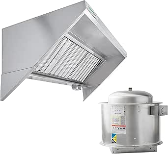 HOODMART 4' Concession Trailer Hood System for Food Truck | Commercial Range Hood with Direct Drive Exhaust Fan | Stainless Steel Kitchen Equipment with Install Kit Included