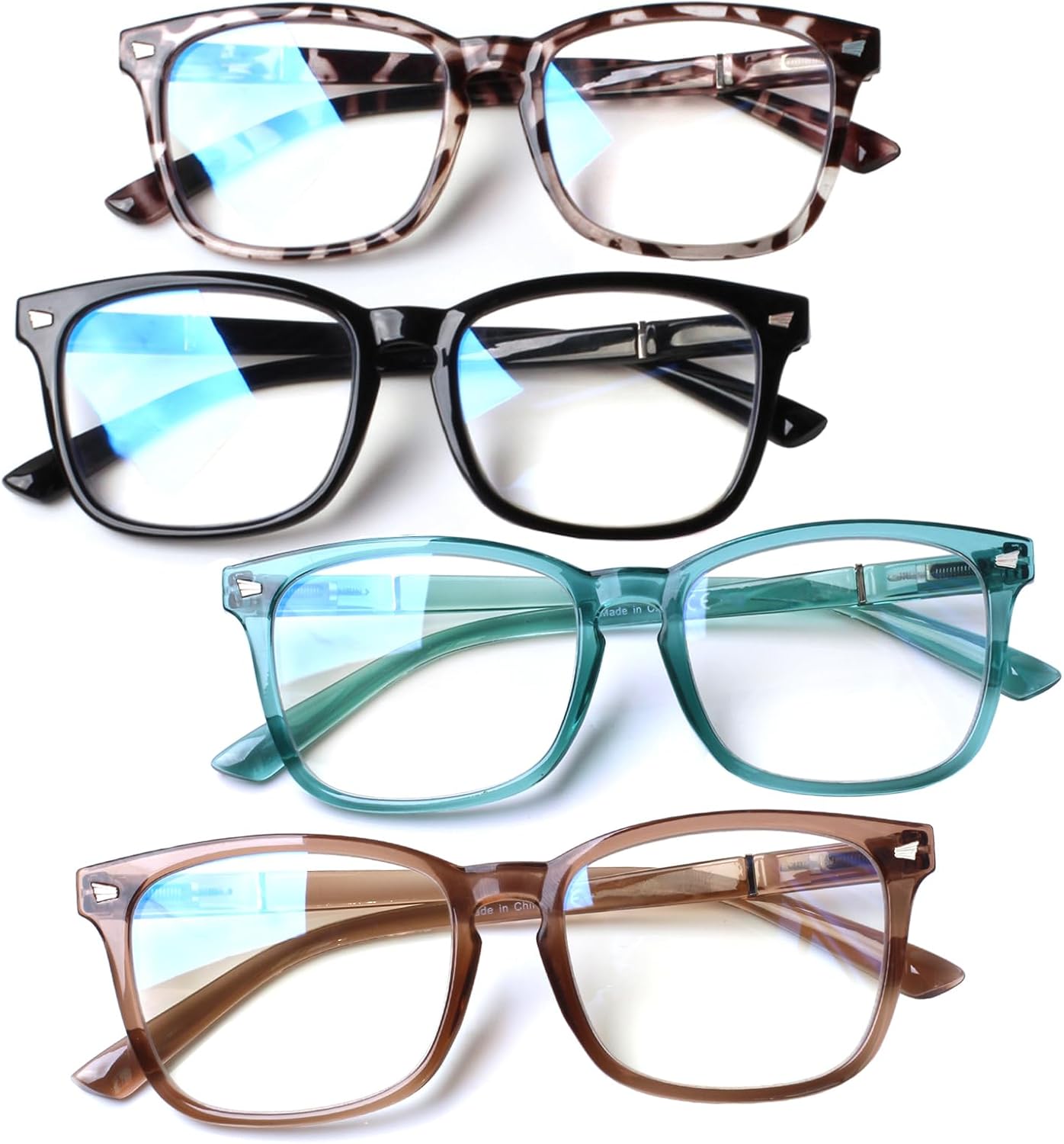 Henotin 4-Pack Blue Light Blocking Reading Glasses Women Men,Spring Hinge Computer Readers,Anti UV Ray Square Nerd Eyeglasses (4-pack Mix Color, 1.50, Diopters) 4-pack Mix Color 1.5 Diopters